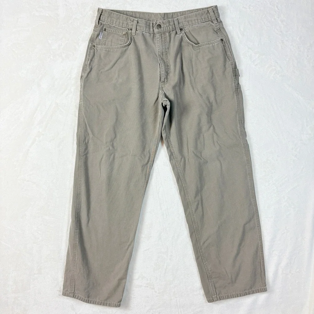 Carhartt Pants Men Sz 38x34‎ B159-MUS Mushroom Tan Canvas Carpenter Work Loose